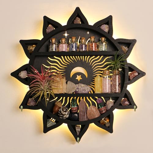 Witchy Home Decor Shelf, LED Rock Display Shelf, Crystal Shelf Display Black - Led Version