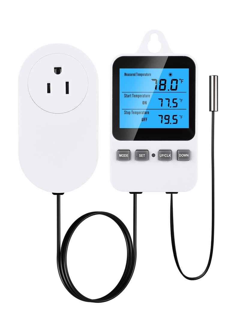 [Australia - AusPower] - INKBIRDPLUS Plug in Thermostat, Separate Thermostat Outlet for Heater with 8.8 Ft Power Cord, for Reptile Greenhouse Homebrew Aquarium Seedling Mat, Heating or Cooling Mode Thermometer Controller Screen-separated Design 