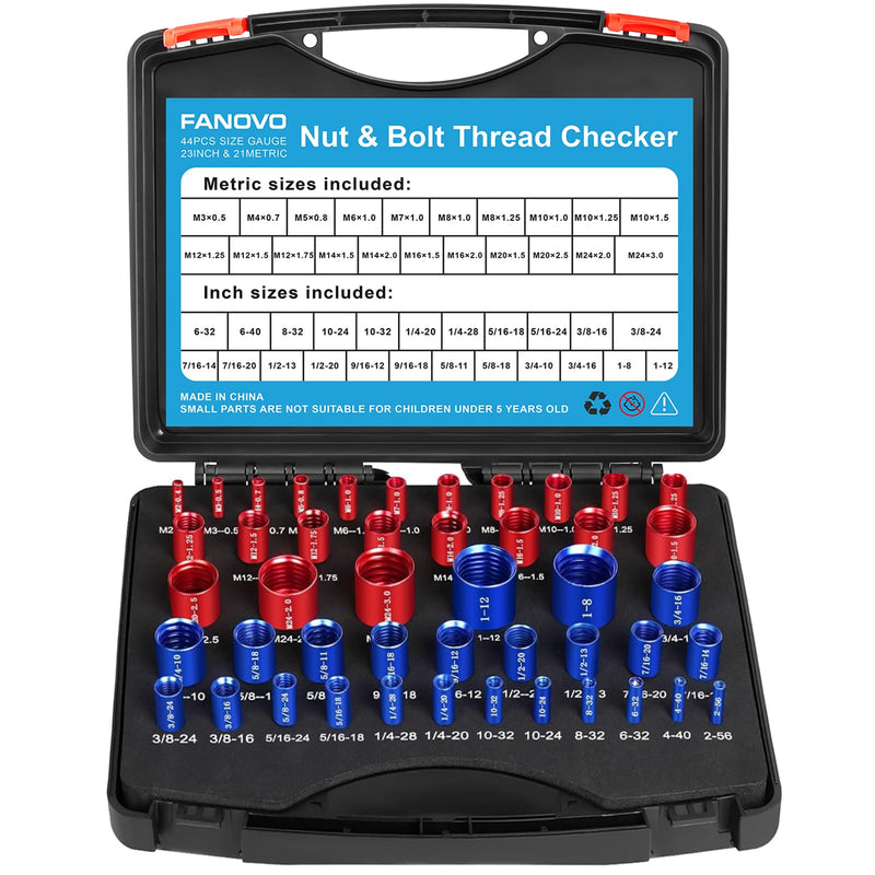 [Australia - AusPower] - FANOVO Thread Size Checker, 23 Inch & 21 Metric Bolt and Nut Identifier Gauge Kit, Threaded Measurin Inspector Finder Tester Box Set, for Size Checker of Bolts or Nuts in Narrow Areas Black 