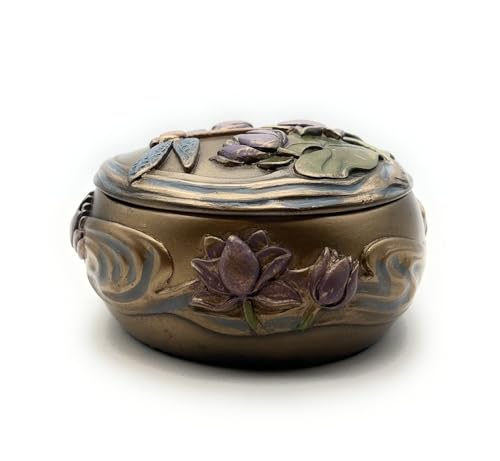 RUSTIX Dragonfly Trinket Box - Art Nouveau Decorative Jewelry Box with Hand-Painted Dragonfly, Floral, and Lily Pad Design - Elegant Dragonfly Gifts for Women and Home Decor