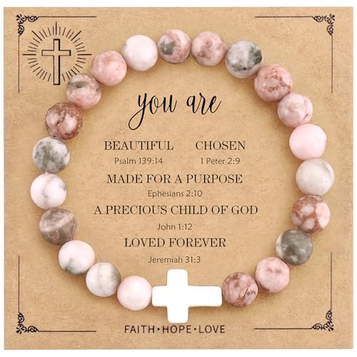 VIBILIA Cross Beaded Bracelets for Women, Birthday Gifts B 1. Cross - Pink Zebra