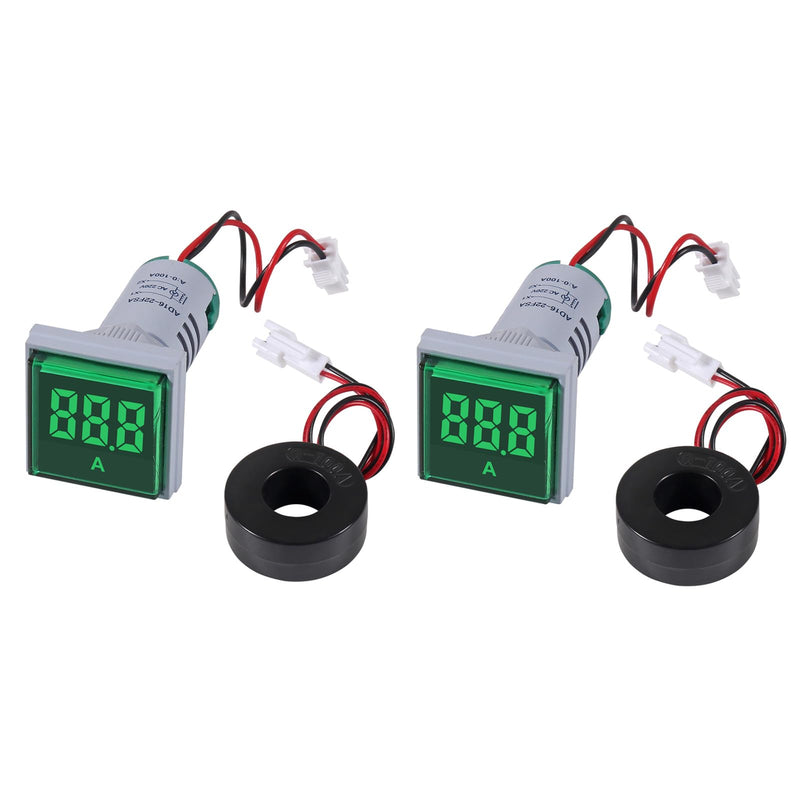 [Australia - AusPower] - 2pcs 3 in 1 60-500V 0-100A AC Digital Ammeter Voltmeter, 22mm Square Digital Tube Screen with Transformer, LED Display Voltage Detector Current Tester Gauge 