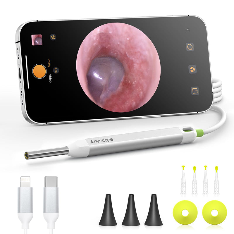 [Australia - AusPower] - Digital Otoscope with Gyroscope, HD Ear Camera with Ear Wax Removal Tools, Video Ear Scope Otoscope with Light, Compatible with iPhone and Android (Silver) Silver 