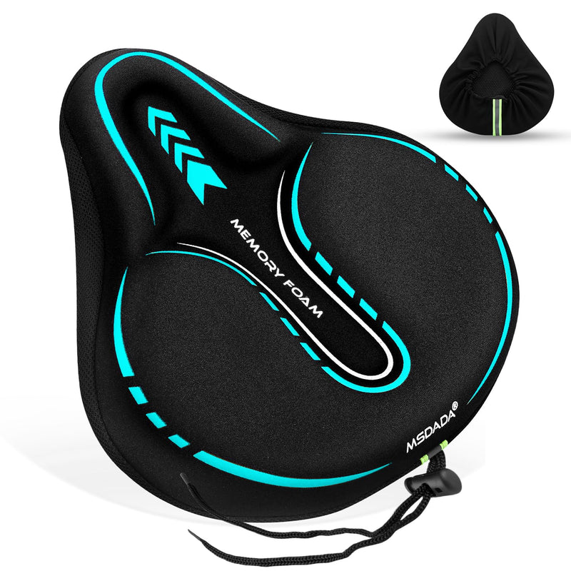 MSDADA New Large Gel Bike Seat Cover, Extra Soft Bike Seat Cushion for Men Women Comfort Wide, Fits Indoor/Outdoor/Exercise Bikes (11.22 inch x 10.03 inch) Cyan