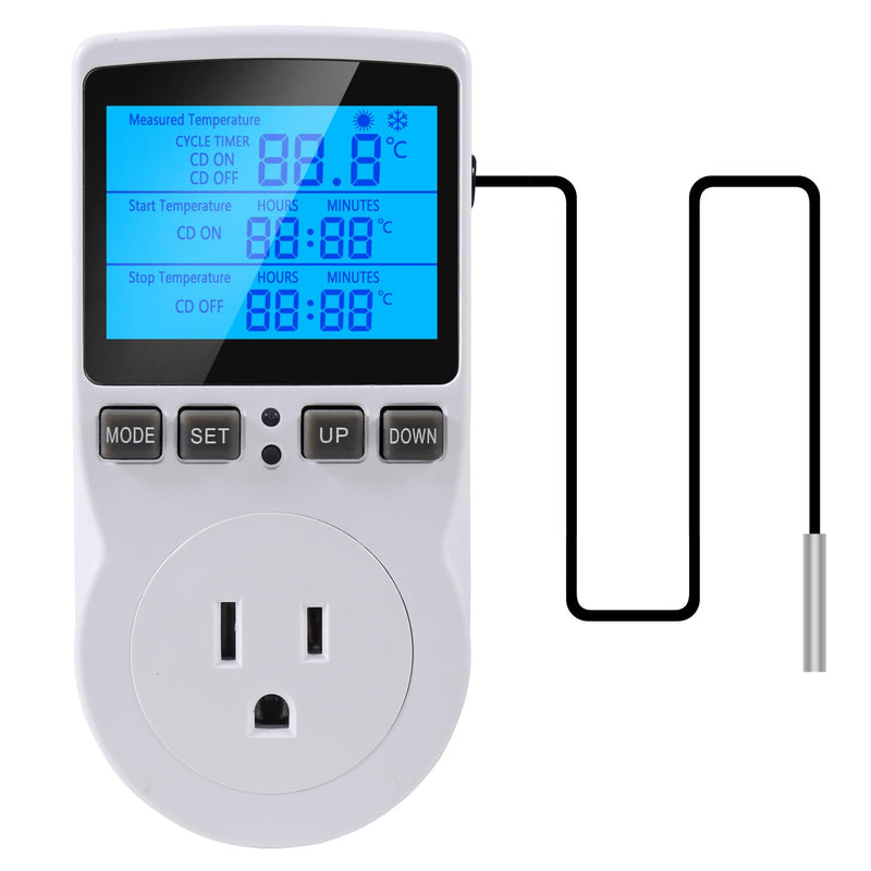 [Australia - AusPower] - UMLIFE 1Pack Digital Temperature Controller Thermostat Timer - Reptile Thermostat Controller Day Night Timer 110V 15A Temperature Controlled Outlet Plug Heating Cooling Control with Sensor 