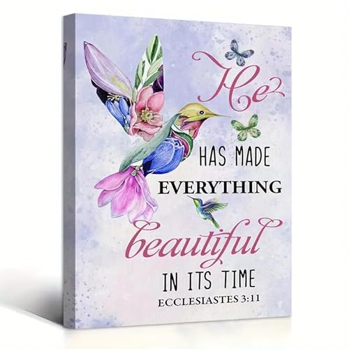 Bible Verse Canvas Wall Art Decor "He has made everything beautiful in its time" Home Office Christian Art Decoration 16”X12” inches (Framed) - Ready to Hang (Everything Beutiful, 16 inch * 12 inch, Wrapped Canvas) Everything Beutiful 12"L x 16"W