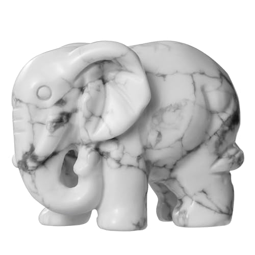 2''White Howlite Elephant Statue Small Good Luck Elephant Home Desk Decor