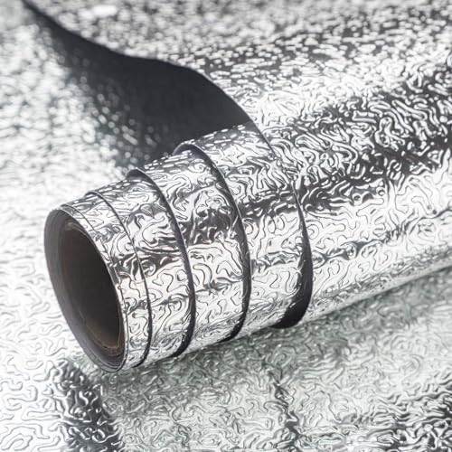 24"x197" Kitchen Wallpaper Oil Proof Sticker Silver Metallic Contact Paper 24" x 197"