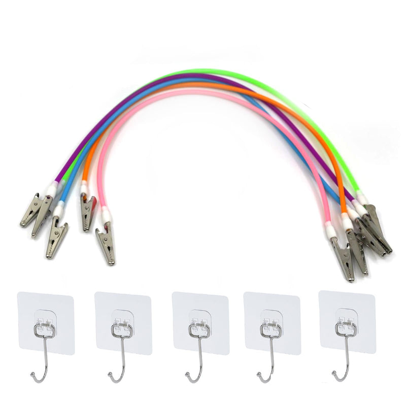 [Australia - AusPower] - 5PCS-Silicone Colorful Dentist Bib Holder Clip with Metal Clips Neck Chains, Dental Napkin Clip for Clinic, Colorful Silicone Lanyard Napkin Holder+ five hooks (Bright Color Series) 