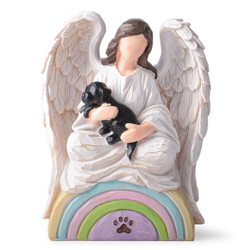 Dog Memorial Figurine Rainbow Bridge Angel Holding Black Labrador Retriever