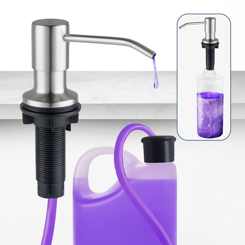 SBEN Built-in Kitchen Sink Soap Dispenser – Stainless Steel Brushed Nickel Pump, 17 oz Bottle and Extension Tube Kit 47", Upgraded Metal Check Valve, Countertop Hand Soap & Lotion Dispenser