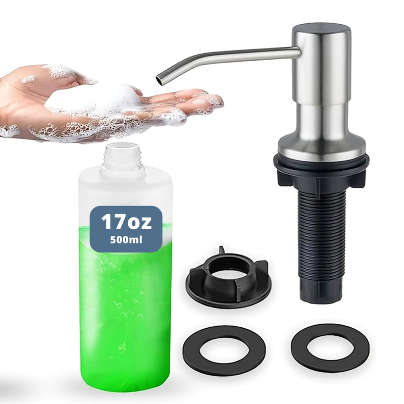 SBEN Built in Kitchen Soap Dispenser Set (Large 17oz Refillable Bottle Included) - Stainless Steel Soap Dispenser, Brushed Nickel for Corrosion-Resistant -ABS Pump Head, 360° Rotation