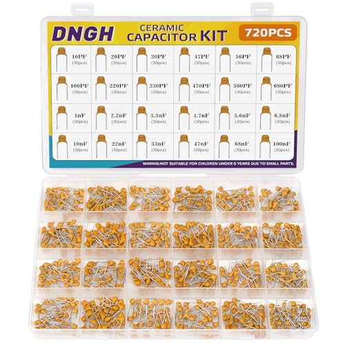 Ceramic Capacitor Set 24 Value 720 Pieces Capacitors Assortment from 10pF to 100nF Monolithic Ceramic Capacitor Kit