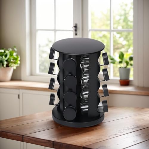 Rotating Spice Rack, Rotatable Spice Rack with Jars, Compact Stainless Steel Space Organizer (Medium, Piece, 16) Medium 16.0