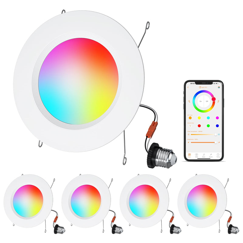 Smart Recessed Lighting, 5/6 inch, Compatible with Alexa, Smart LED Downlight, ‎13W 1050LM Led Lights, Smart Can Lights Multicolor APP Dimmable, 4-Pack RGB+CCT 4Pack
