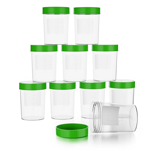 Sample Cup Set - 10 Pieces of 125 ml - Includes 40 Labels - Leak-proof Urine Cups with Screw Lid Graduated up to 100 ml - For Kitchen, Crafts, Medicine, Urine Samples - Can Be Written On