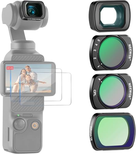 NEEWER Filter Set with 0.75x Wide Angle Lens 108° FOV, Variable ND 2-32 CPL 1/4 Black Diffusion Filter Compatible with DJI Osmo Pocket 3 / Pocket 4 / Xtra Muse Accessories, FL-B09 0.75X Wide Angle Lens&ND2-ND32