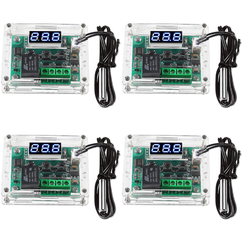 [Australia - AusPower] - 4 Pieces W1209 with Case 12V DC Digital Temperature Control Board Micro Digital Thermostat-50-110°C Electronic Temperature Control Module Switch with 10A Single Channel Relay and Waterproof Function 