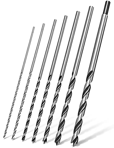 Pinava Wood Drill Bit Set Long [Stable & Sharp] - 7 Shatterproof Auger Drill Bits - Wood, Precise & Centred - Spiral Drill Bit 30 cm, Extra Long Drill Bits - Diameter 4, 5, 6, 7, 8, 10, 12 x 300 mm Set of 7