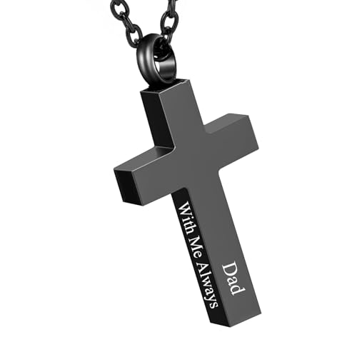 RIPFEVURN Cremation Jewelry Black Cross Urn Necklaces for Ashes for Women Men Human Ashes with Me Always Memorial Keepsake Pendant 1pc-Black-Dad