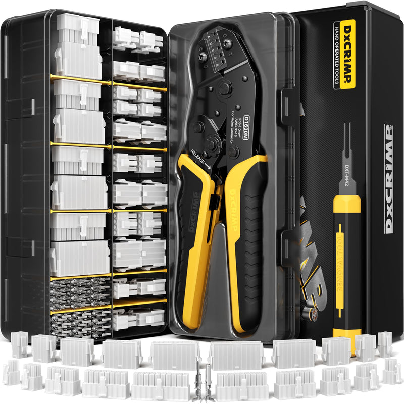 Crimp Tool Mini-Fit Jr Kit,with 22 Types 2-20 Pin Molex 4.2mm Connector,Wire Gauge 18-26 AWG w/Remove Tool,Crimping Tool (30-16 AWG) Compatible JST, KF2510, AMP, Dupont,RC Servos,Futaba 4.2mm Mini-Fit Jr.