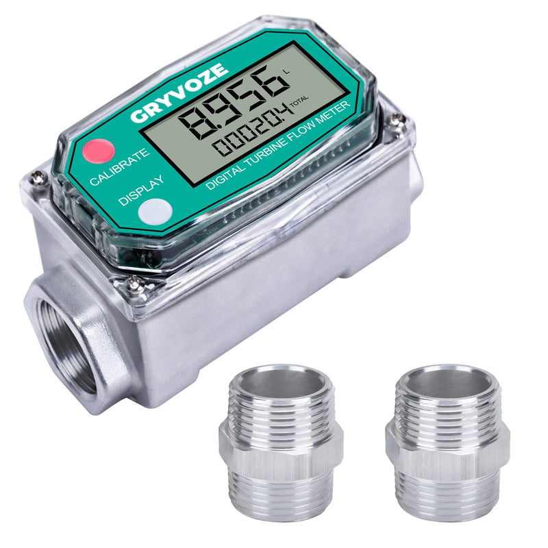 [Australia - AusPower] - 3/4 Inch Digital Turbine Water Fuel Flow Meter with 3/4 Inch NPT Male, 0.8-13.2 GPM Inline NPT Thread ±1% Accuracy Flowmeter for Diesel, Gas Oil, Gasoline, and Other Liquids 