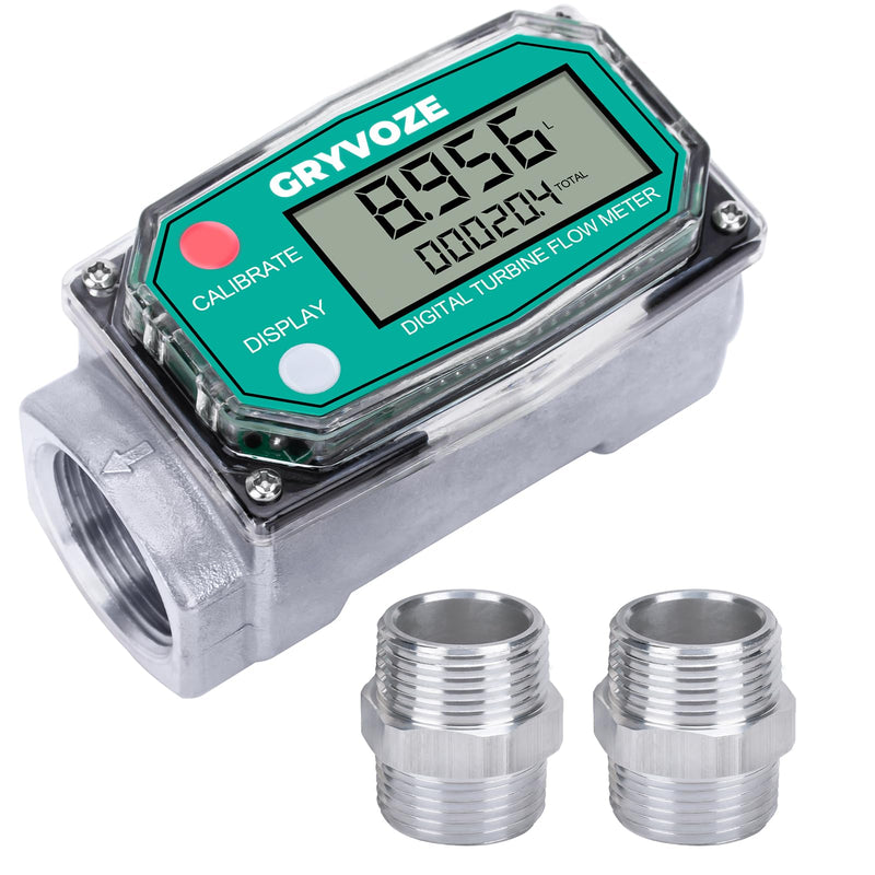 [Australia - AusPower] - 1 Inch Digital Turbine Fuel Flow Meter, 2.6-26 GPM Inline NPT Thread Flowmeter with 1 Inch NPT Male for Water, Diesel, Gas Oil, Gasoline, and Other Liquids - Supports Gallon, QTS, PTS, L, m³ 1 Inch Male Threads 