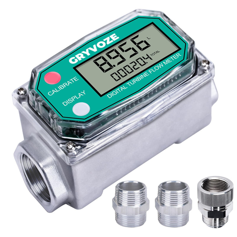 [Australia - AusPower] - 3/4 Inch Digital Turbine Fuel Flow Meter, 0.8-13.2 GPM Inline NPT Thread Flowmeter with 360° Swivel Connector for Water, Diesel, Gas Oil, Gasoline, Kerosene & More, Supports Gallon, QTS, PTS, L, m³. 3/4 inch 