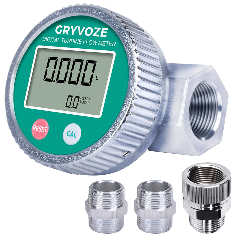 [Australia - AusPower] - 3/4 Inch Digital Water & Fuel Flow Meter Kit - with 360° Swivel Connector & Two Male Connectors - IP68 Waterproof & EMI Resistant, 0.8-13.2 GPM Inline NPT Flowmeter 3/4 inch 