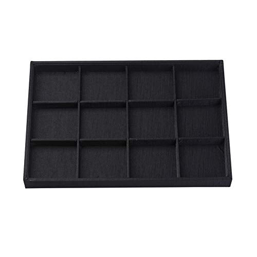 LiQunSweet 2 pcs Black Rectangle Shaped Cloth Organizer Tray Display 12 Grids Stackable Tray Case Storage Holders For Jewelry Bracelet Watch Box Bangle Displaying