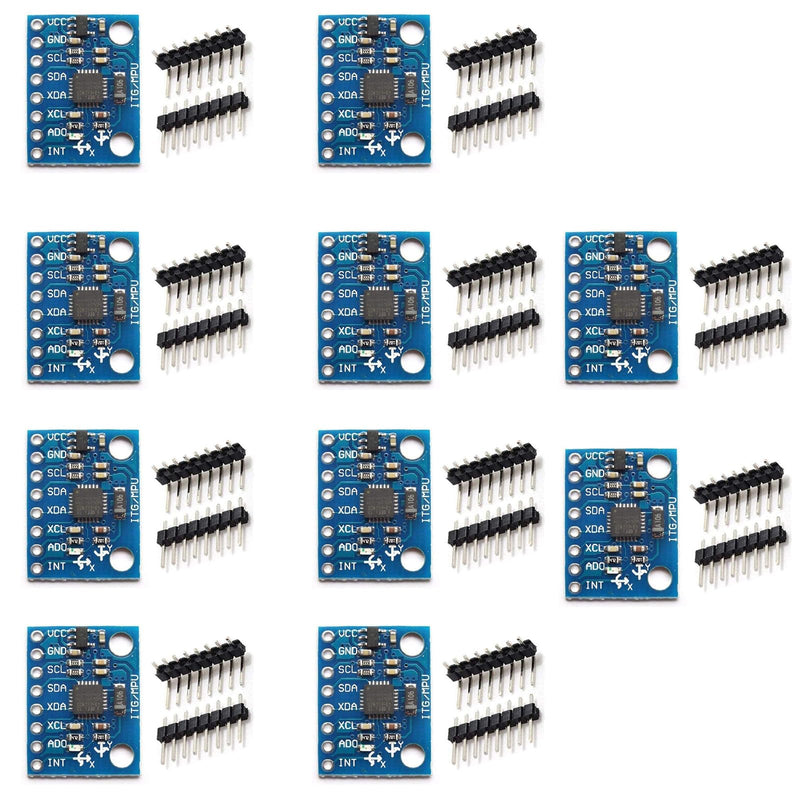 [Australia - AusPower] - 10 Pieces GY-521 MPU-6050 MPU6050 3 Axis Accelerometer Gyroscope Module 6 DOF 6-axis Accelerometer Gyroscope Sensor Module 16 Bit AD Converter Data Output IIC I2C for Arduino 