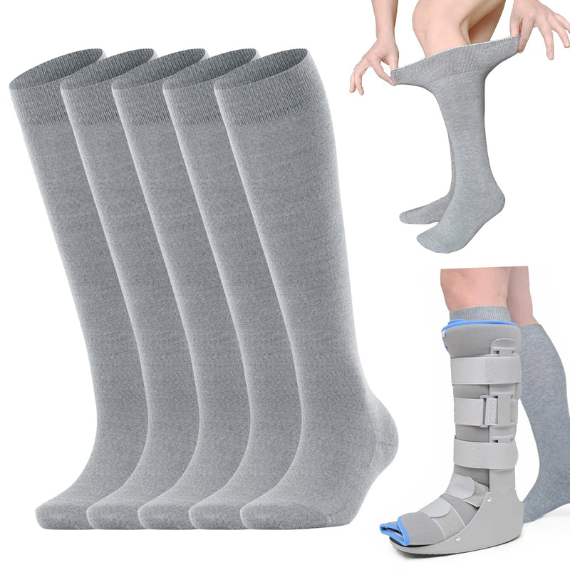 [Australia - AusPower] - Walking Boot Socks Replacement Sock Liner for Orthopedic Walking Boots Walker Brace for Men Women, Seamless Breathable Medical Tube Cast Boot Surgical Leg Cover, 5 Pairs Gray One Size 