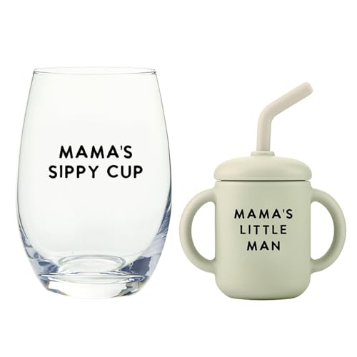 Stephan Baby Mommy & Me Gifts - Gift Boxed Wine Glass & Sippy Cup Drinkware Set, 2-Piece, Mama + Lil Man
