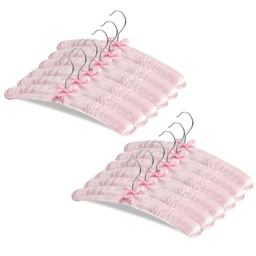 Jetec 12 Pieces Satin Padded Hangers for Women 15 Inch,Light Pink Light Pink