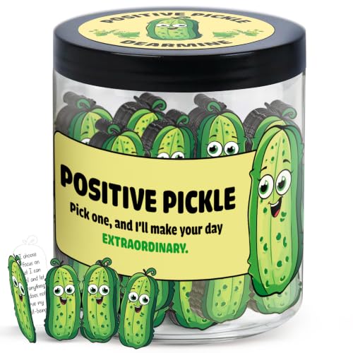DEARMINE 60 Positive Pickle Cards Jar, Birthday Gifts for Women, Teens, Adults, Back to School Gift, White Elephant Gifts, Stocking Stuffers, Teen Girl Gifts Trendy Stuff Ab. Positive Pickle