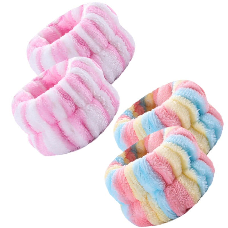 [Australia - AusPower] - 2 Pairs Wrist Washband for Women Washing Face, Wrist Spa Washband Absorbent Wristbands, Prevent Liquids from Spilling Down Your Arms Multicolor Stripes 2 Fhree elastic bands 