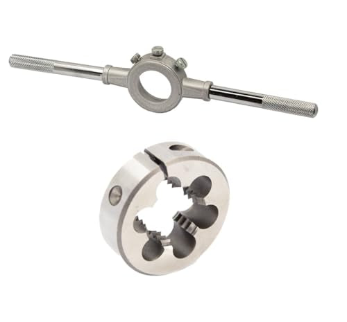 Drill America 1/2-13 UNC HSS round adjustable threading die with matching die handle wrench-cmpr|