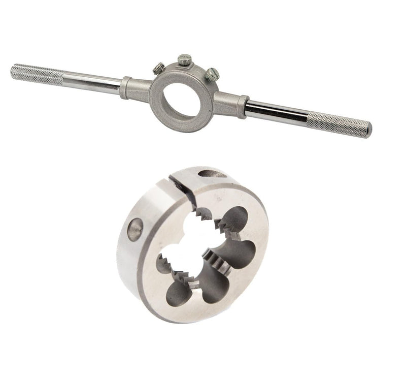 [Australia - AusPower] - Drill America 3/8"-24 UNF X 1" OD HSS Round Adjustable Die with Matching Die Handle (Wrench), Die Stock 
