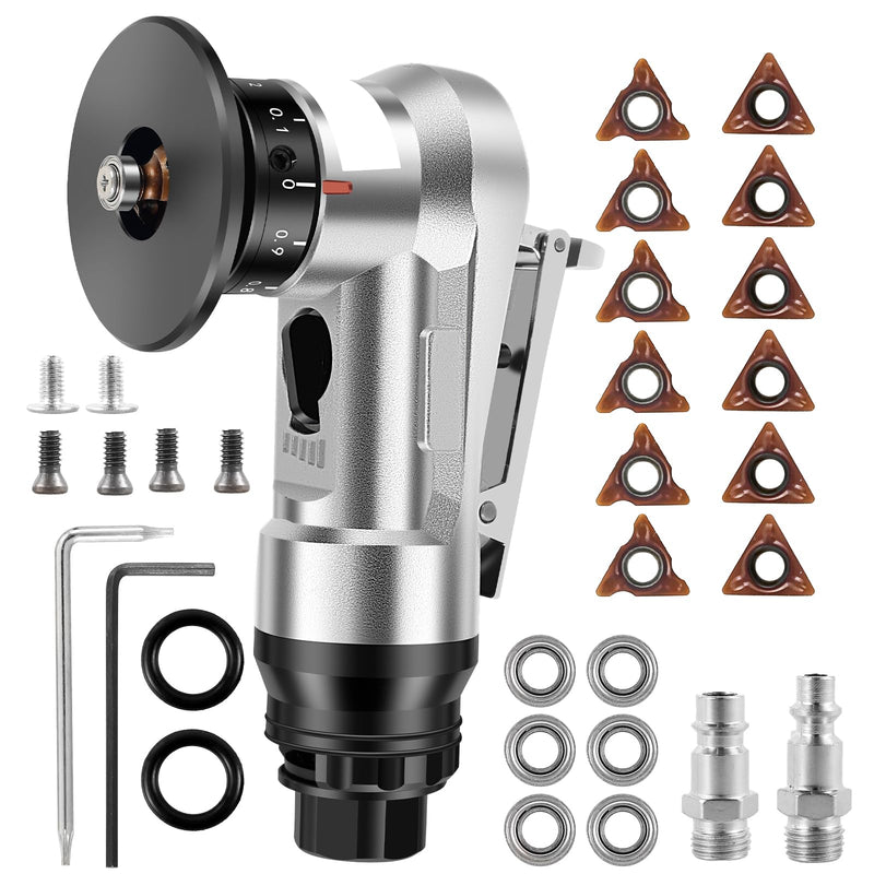 Mini Pneumatic Chamfering Machine, 30000 RPM Portable Air Beveling Machine with 1/4 Inch Air Inlet Handheld, 45° Mini Chamfering Machine Air Tools with Blades for Beveling Deburring 6C+6R+6 bearings Silver