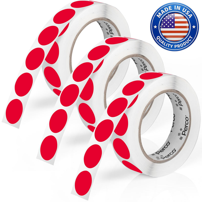 Perco Red Perforated Round Circle Dot Sticker 1-Inch Labels — 3 Rolls, 3,000 Stickers - Sale, Discount & Urgent Labels for Pricing & Alerts, Strong Adhesive - Made in USA 1 Inch