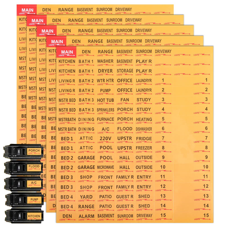 5 Sheets/645pcs Circuit Breaker Labels Weatherproof Box Stickers Breaker Box Label Electrical Panel Labels Boxes Stickers Easy Read and Install for Home Office Electrical Panels Orange