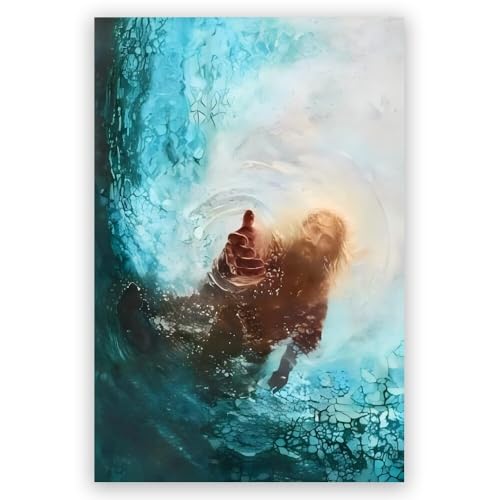 Hand of God Christian Jesus Canvas Wall Art Painting Jesus Saves Peter Picture of Christ Bible Verse Prints posters Decor Pertain for Bedroom Living Room Church 16x24inch Unframed style-4