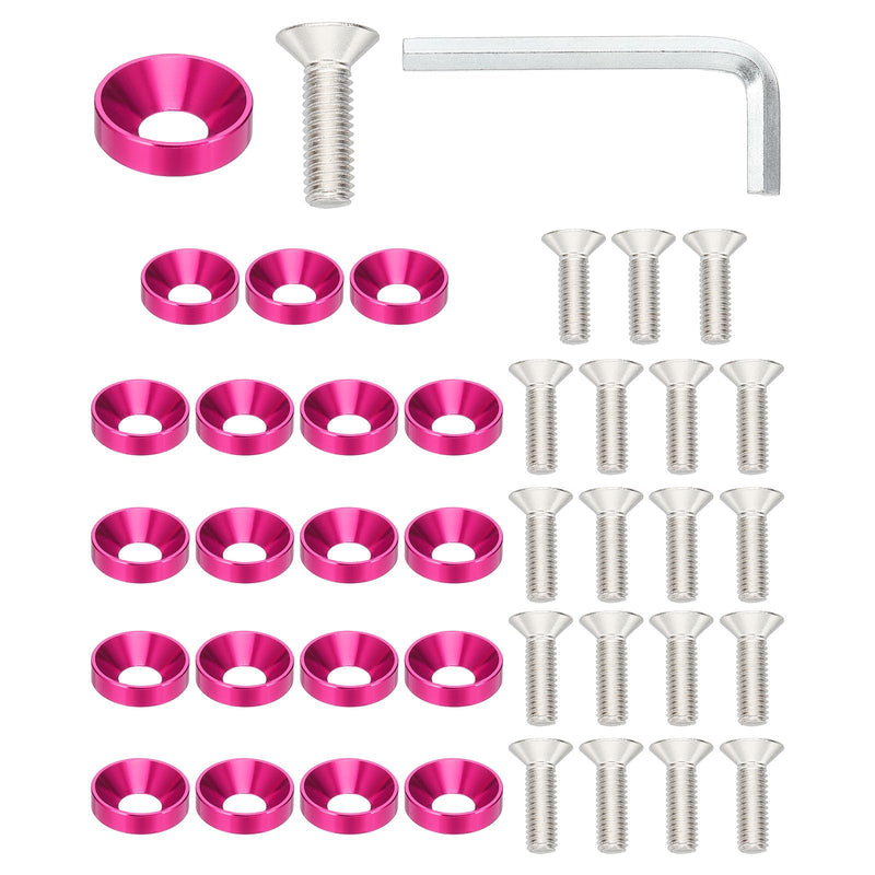 [Australia - AusPower] - PATIKIL M6 Finish Countersunk Washer Kit, 20 Set Aluminum Alloy Flat Cup Head Screw Bolt Gasket for Mechanical Accessories Parts DIY Models, Rose Red 