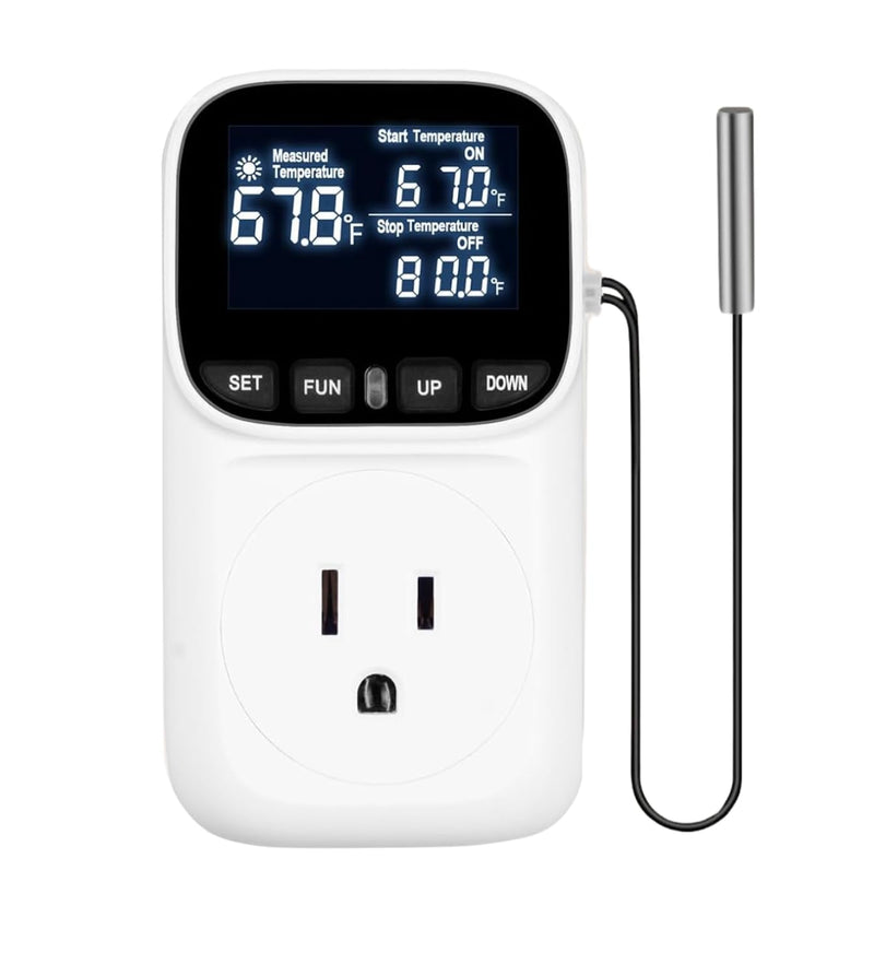 [Australia - AusPower] - Backlit Digital Temperature Controller Thermostat Socket Plug with Timer Heating and Cooling Mode 110V 15A Fahrenheit 
