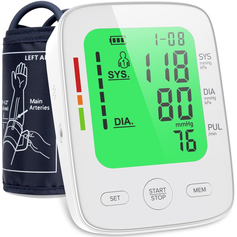 [Australia - AusPower] - Blood Pressure Monitor for Home Use, Automatic Upper Arm Blood Pressure Machine with Large LCD Display, Adjustable Cuff (9 to 17 inches), 2 x 99 Memory Sets, Easy to use/Travel 