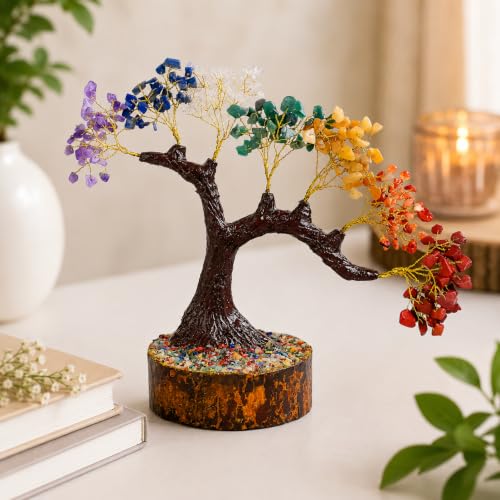 Crocon® 7 Chakra Bonsai Crystal Tree, 8-9 inch Healing Crystals Home Décor 002a Seven Chakra (Bonsai Tree)