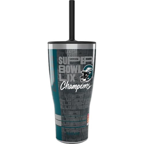 Tervis Traveler NFL Philadelphia Eagles - Super Bowl LIX Champions Triple Insulated Tumbler Travel Cup Keeps Drinks Cold & Hot, 30oz with Straw Lid, Stainless Steel