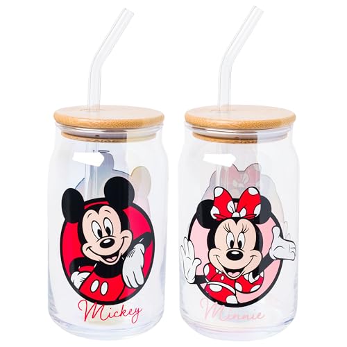 Silver Buffalo Disney and Minnie, 2 Pack Glass Tumbler, 16oz
