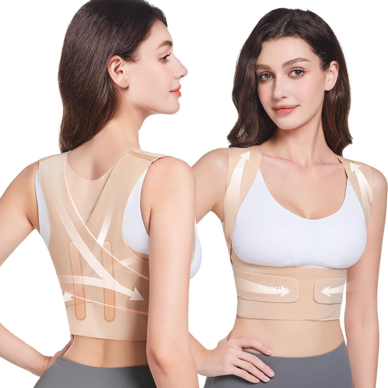[Australia - AusPower] - Fit Geno Posture Corrector for Women Invisilite: Invisible Lightweight Back Brace for Neck Shoulder & Upper Back Pain Relief - Improve Posture Correct Hunchback Slouching Under Clothes Large Beige M/L (Under Bust 34"- 39") 
