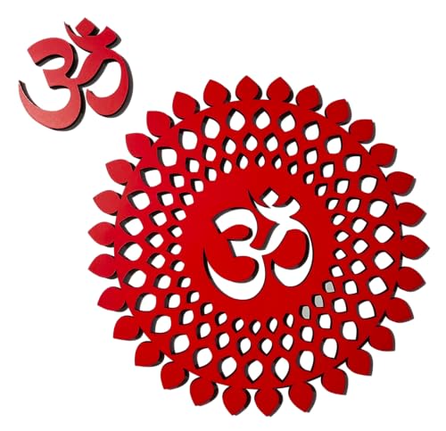 World Wide Kart 30x30cm Red Om Round Decorative Wall Art Mdf Wooden Om Chakra For Temple, Living Room, Bedroom, Office, Hotel, Home Decor Items, Gift Item, Mandala Wall Hanging For House Decoration MANDALA OM-RED 12"L x 12"W